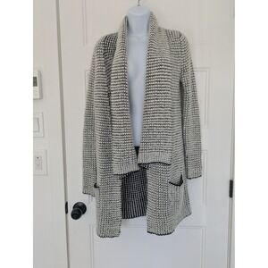 Princess Vera Wang Cardigan Womens XS Black White Waffle Knit Open Front Sweater
